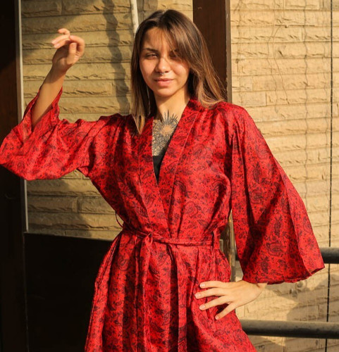 Pure silk midi kimono - silk,