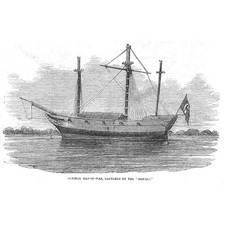 BURMA A Burmese Man of War Captured by HMS Hermes - Antique Print 1852