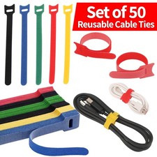 50x Reusable Cable Ties Adjustable Releasable Nylon Zip Tie Wraps Multicolour