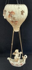 Antique Porcelain Hot Air Balloon w Winged Cherub in Swan Gondola Ornament