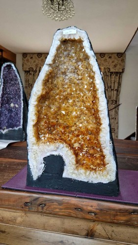 Tall citrine geode 444 crystal - geode,