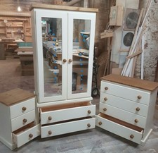 HANDMADE CRAWLEY 3 PIECE BEDROOM SET ASSMBLED (IVORY CREAM+DARK OAK) 