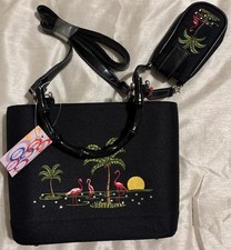 NWT Vintage Gigi Olivia Purse Handbag Palm Trees Flamingos Matching Phone Case