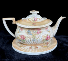 Beautiful Antique Crown Devon Fieldings Teapot with Stand - "Wye" Pattern