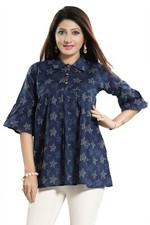 Women's Navy Blue Cotton Kurti