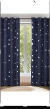 NAVY BLUE AND SILVER STAR CURTAINS  W= 52” X L= 64”., EYELETS TOP.. By Deconovo