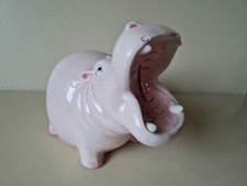 Fitz And Floyd Pink Hippo Money Bank Chip Glued Hippopotamus Money Box 