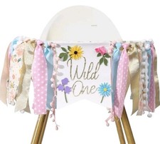 Wild flower High Chair Banner - Girls Wild One 1st Birthday Decoration, Flora