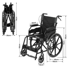 Self Propelled Wheelchair Folding Lightweight Wheel Chair Black Transit Travel
