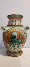 Antique signed Italian Faience Lion Majolica handled terracotta Pottery Assisi