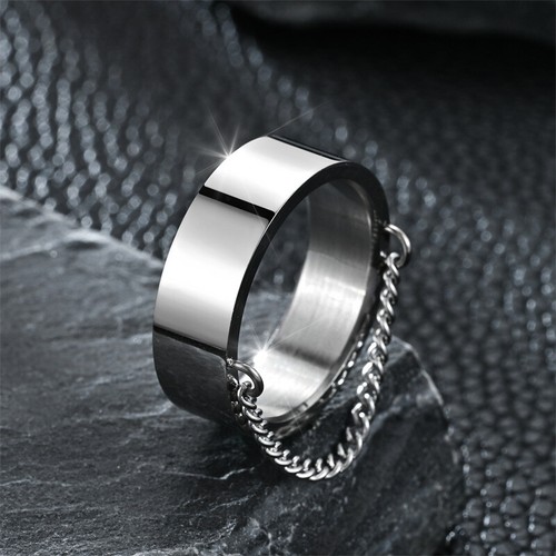 Mens punk ring band - with, chain