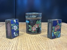 Antique Cloisonné Tobacco Jar And 2 Matchbox Cases