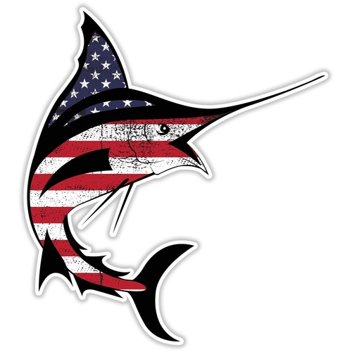 Usa marlin fish flag sticker - fish,