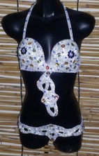Egyptian Belly Dance Costume bra & Belt Set Professional Dancing White Sllver  
