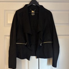 BIBA Black Suede Effect Jacket 14 Gold Zips - Very Elegant Excellent Condition