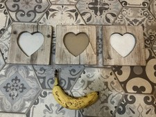 3x Rustic Wooden Heart Picture Frames (wall Mounted)