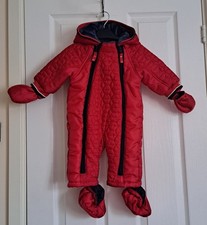 Mothercare Boys Red Lined Snowsuit / Pramsuit 3 - 6 Months