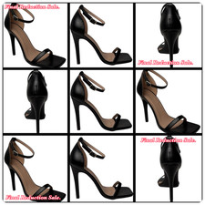 SALE BLACK SIZES 4-8 STILETTO HEELED SQUARE TOE BEARLY THERE ANKLE STRAP SANDALS