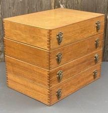 x4 1950s wooden 35mm slide STORAGE BOXES CASES with removable storage racks