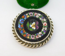 19th Century Sterling Silver Colourful Floral Micro Mosaic Antique c1860