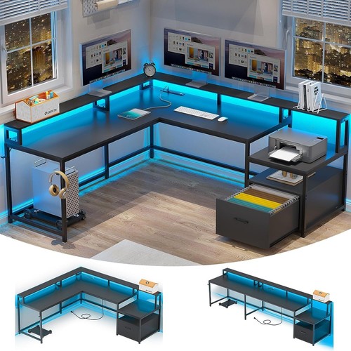 Shaped computer desk with - computer,