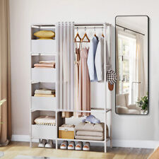 5 Layer Dustproof Wardrobe Clothes Rail Metal Frame Open Storage Shelves Cabinet