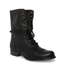 Steve Madden Troopa Black Leather Lace-up Chunky Heeled Combat Moto Boots 9.5