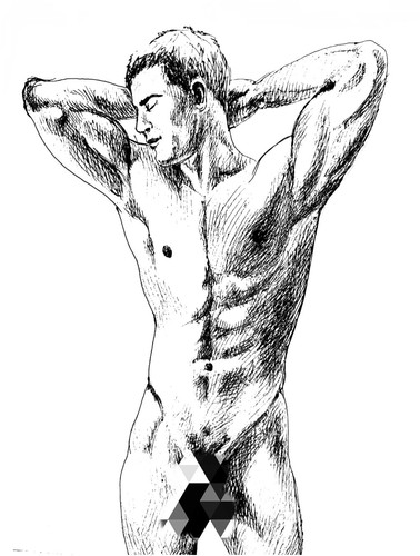 Male nude drawing ink - drawing,