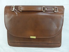 Tan Brown Leather Lockable Briefcase Portfolio with Shoulder Strap 12 x 16 Inch
