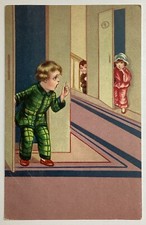 Kids Hotel Apartment Building Doors Vintage German Postcard Posted 1927 No Stamp