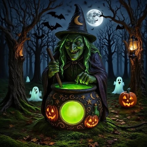Halloween witch cauldron lamp - witch,