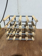 Vintage Wooden Galvanised Metal Frame Wine Rack 16 Bottle Holder Bar Cellar