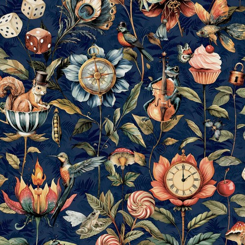 Navy blue floral wallpaper - navy,