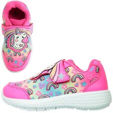 GIRLS PINK UNICORN RAINBOW TOUCH FASTEN CASUAL TRAINERS SHOES KIDS UK SIZE 6-12