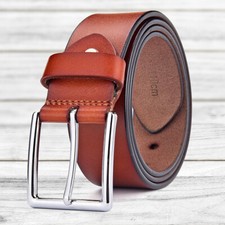 Mens Genuine Leather Belt Belts Real New Buckle For Trouser Jeans Black Brown