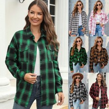 Womens Check Blouse Casual Blouse Shacket Top Shirt Coat Holiday PLUS SIZE 6-22
