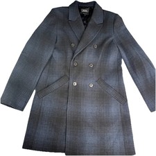 APC Rue Madame Paris Women's Wool Plaid Coat Jacket Black Blue EUC size 38