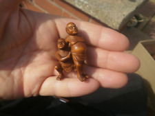 Hand Carved wood netsuke Sumo pair ready to fight collectable boxwood figure
