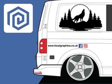 LARGE Forrest Howling Lake Wolf Wood Decal Campervan Van Caravan Sticker Graphic