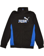PUMA Boys Graphic Tracksuit Top Jacket 7-8 Years Black Colourblock AY32