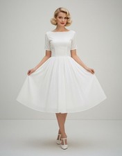 WOMEN'S/LADIES 50’S VINTAGE CLOTHES, CREAM FULL CIRCLE DRESS 8