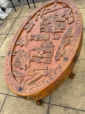 chinese style carved oval coffee table with six stools