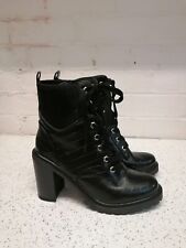 Faith Black Faux Leather Barcy Chunky Boots Block Heel Ankle UK 7 Eur 40