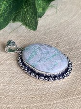Variscite Pendant Oval Grey Green Sterling Silver 925 Plated Vintage Style Boho