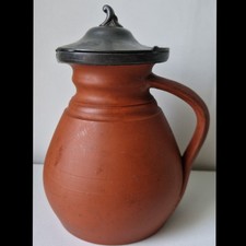 Antique Wedgwood Terracotta Ale Jug Pewter lid Fab Prop (see desc)