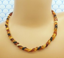Vintage Four Colour Polished Baltic Amber Bead Necklace with Pouch