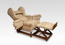19th Century Reclining Wing Armchair with Adjustable Stool | Tartan Upholstery