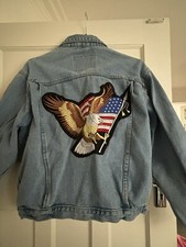 Vintage Jinglers Easy Denim Jacket 80s American Flag Country Cowboy Eagle Size M