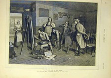 Old Antique Print 1877 Glindoni Artist Painter Easel People Audience Art 19th