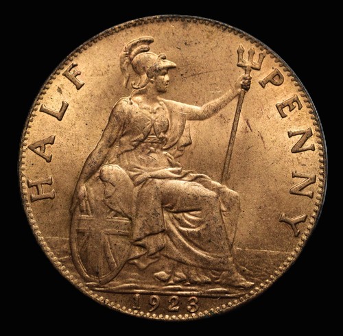 1923 george half penny bare - george, penny,